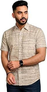 Generic Men Khadi Cotton Shirt | Half Sleeve Casual Shirt for Men | Breathable Handwoven Cotton Shirt | Lightweight Comfortable Summer Casual Shirt
