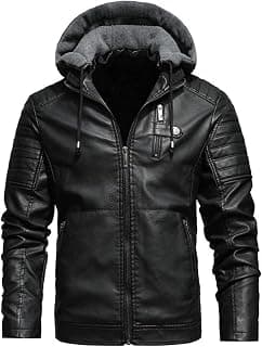 Blaq Ash Men's Faux Leather Hooded Motorcycle Jacket, Zip-Up, with Pockets Removable Hood
