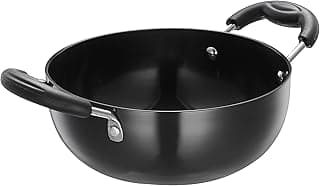 Amazon Brand - Solimo Heavy gauge, Non-toxic, Hard Anodized Deep Kadhai (Black, 1 L, Aluminium, 18 cm)