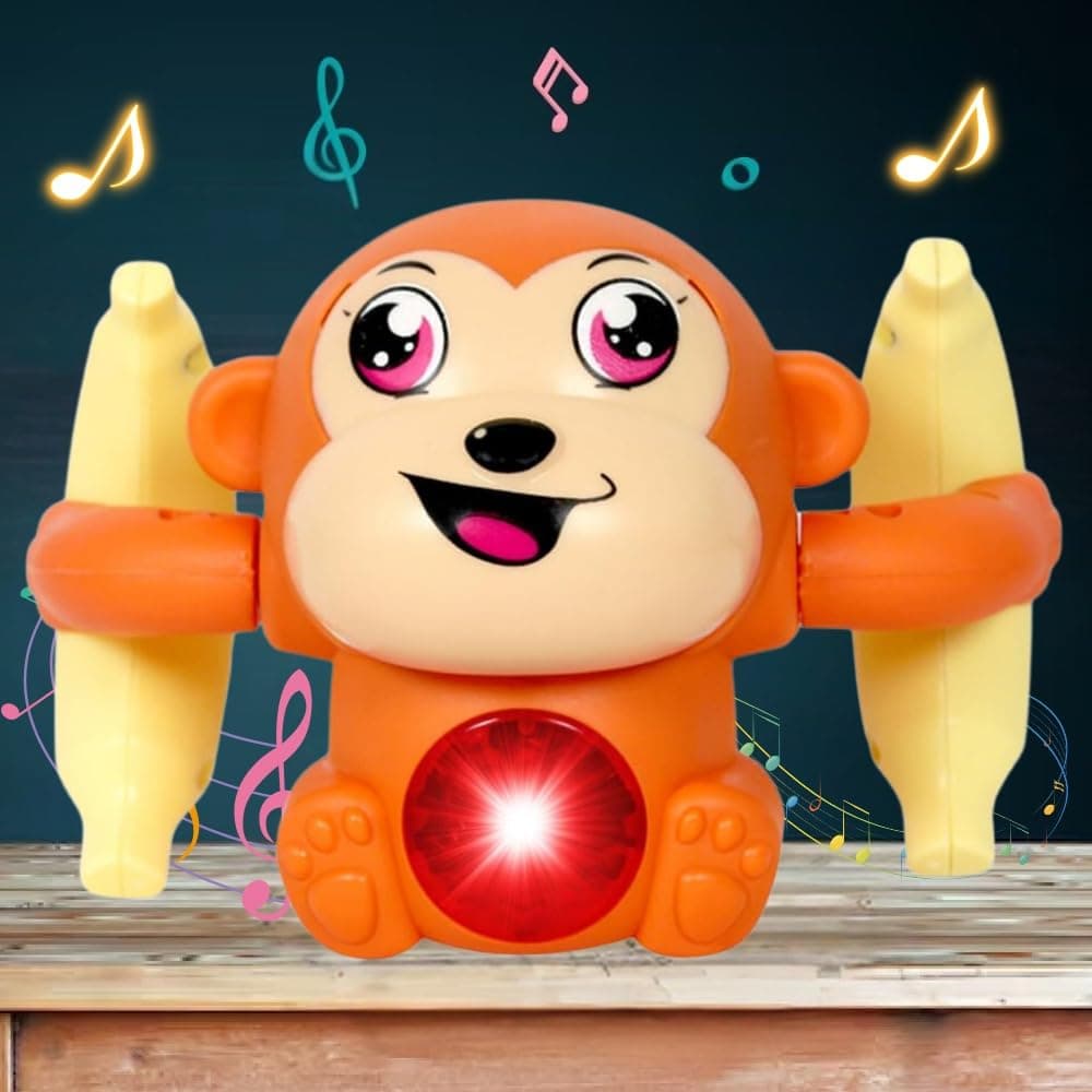 ToyMagic Dancing Monkey|Voice & Touch Sensor with Musical Light & Sound Effect|AAA Battery Operated|Birthday Gift|Spinning & Rolling Doll Tumble Toy for Kids 1 Year +|Made in Indiaorange