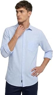 Colorplus Men Regular Fit Stripe Pattern Pure Cotton Plain Collar Full Sleeve Casual Shirt