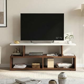 Elsa Engineering Wood Floor Standing TV Entertainment Unit Set Top Box Stand/TV Panel Cabinet Panel with Shelves for Books & Décor Display Unit, Upto 43 Inches (Classic Brown & White)