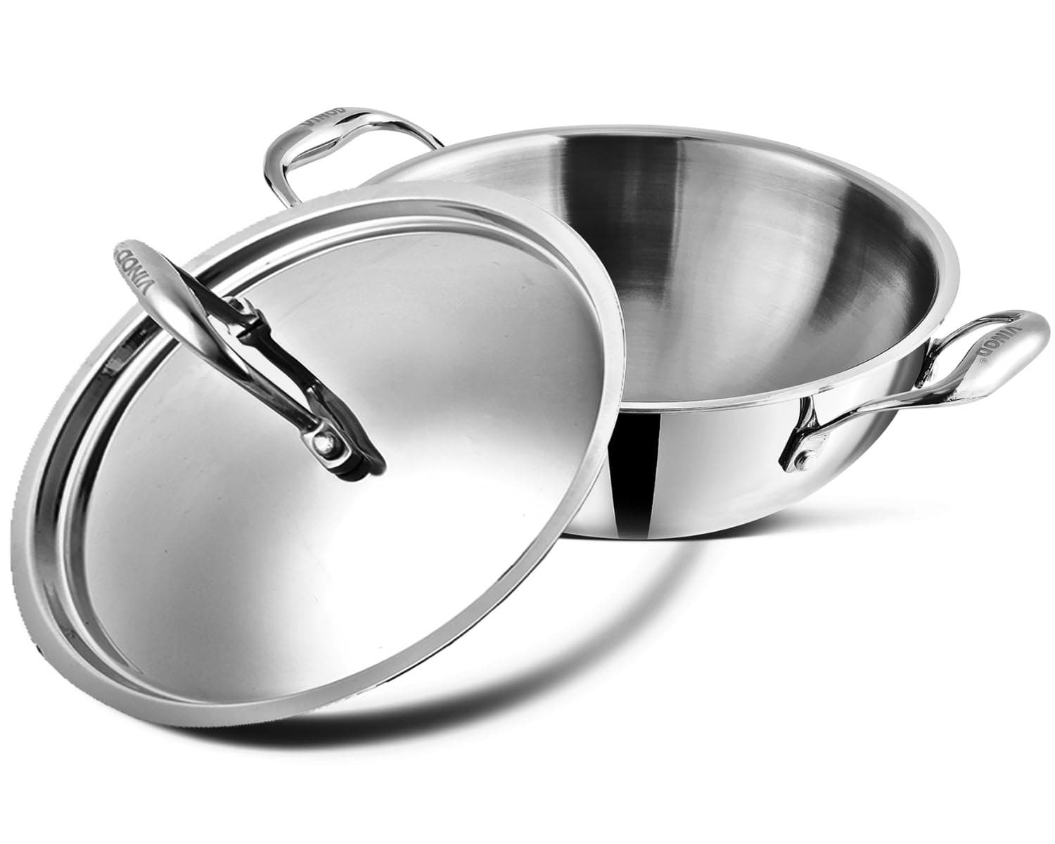 Vinod Platinum Triply Stainless Steel Extra Deep Kadai with Lid - 3.2 L, 24 cm | 2.5mm Thick Base, Even Heating, Less Oil Healthy Cooking, Heavy Bottom Induction Cookware Kadhai for Cooking & Frying