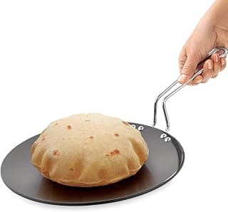 BERGNER ArtisanForge Hard Anodised 28cm Roti Tawa, for Paratha/Phulka/Chapati, Wire Handle, Metal Kitchen Tool Friendly, Durable, Even Heat Distribution, 4.8mm Thickness - Gas Stove Compatible, Black