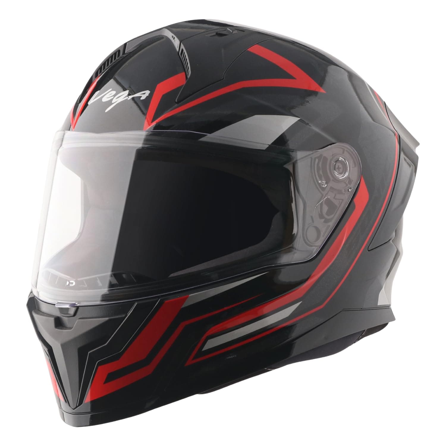Vega Sonic Shadow ISI Certified Full Face Helmet – Lightweight, Stylish & Ventilated and Safety- Black Red, Size-L