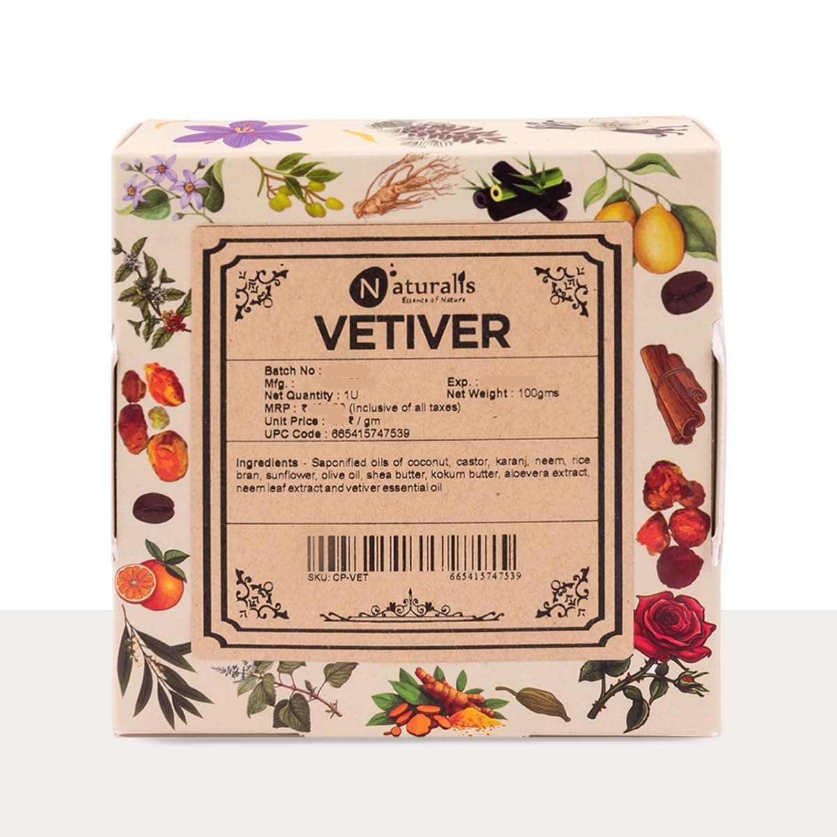Naturalis Vetiver Soap – Handmade Cold-Pressed Soap with Pure Vetiver Oil – Natural, Luxury Soap for Deep Cleansing, Moisturizing, and Skin Revitalization, 100g Pack of 1