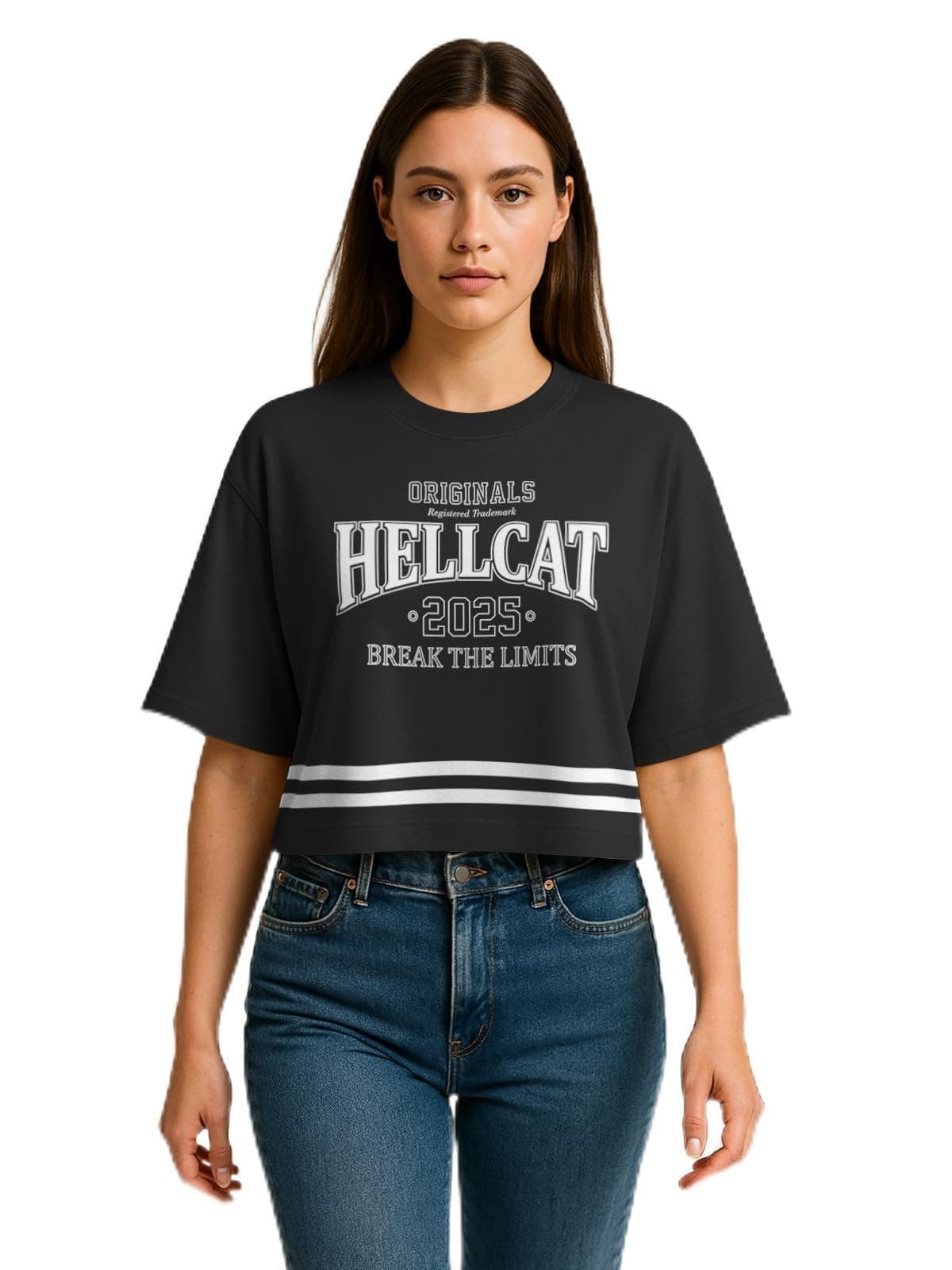HELLCAT Oversized Crop Tshirt for Woman | Women's Half Sleeve Oversized Tshirt