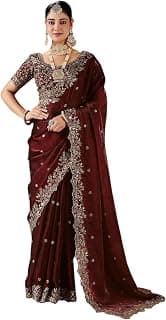 Yashika Women's Satin Saree with Blouse Piece for Traditional Ethinic Wear Sari