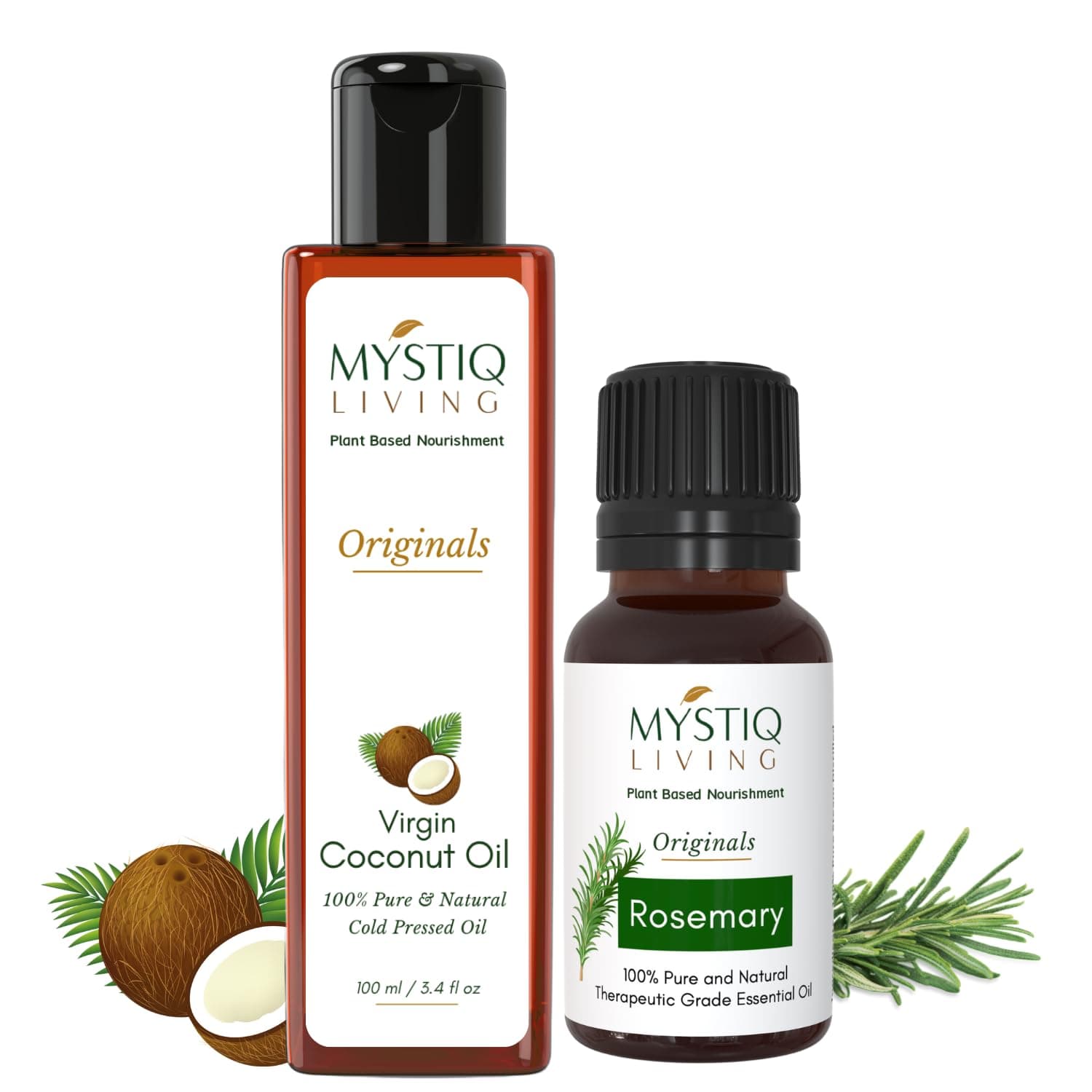 Mystiq Living Rosemary Oil and Coconut Oil for Hair and Skin -100Ml +15 Ml | Hair Growth and Massage | 100% Pure and Natural