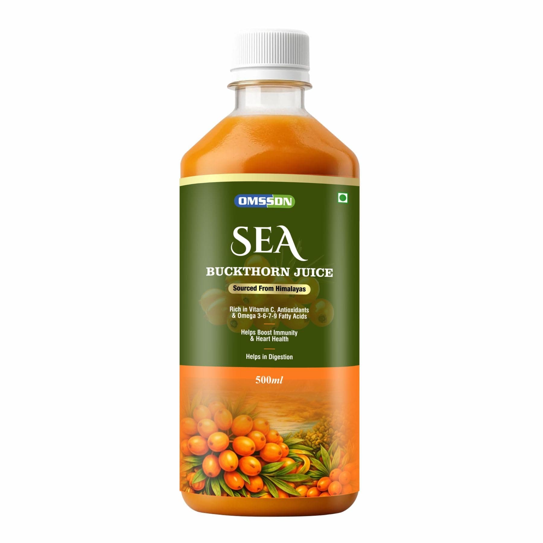 OMSSDN Sea Buckthorn Juice, with Vitamin C, Omega 3-6-7-9 Fatty Acids & Antioxidants, Immunity & Gut Health Support, 500ml (Pack of 1)