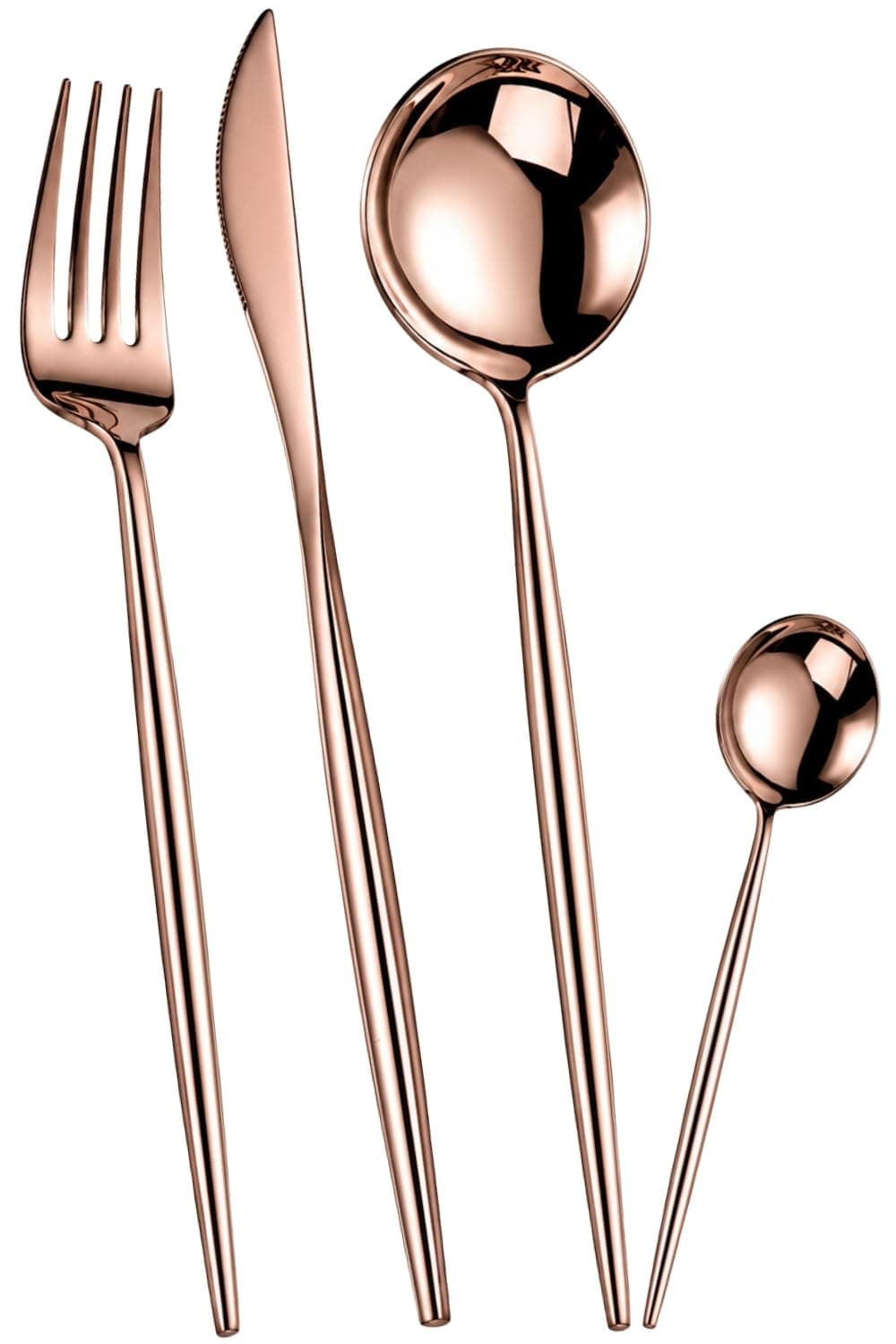Manishaware Slim Handle Rose Gold 4 Pcs Stainless Steel Cutlery Set for Dining Table, Dishwasher Safe Glossy Flatware (1 Spoon Set + 1 Forks Set + 1 Butter Knife + 1 Dessert Spoon)