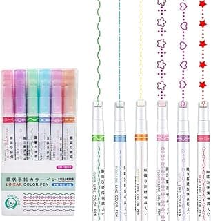 R H LIFESTYLE Roller Liner Pen Set | 6-Piece Patterned Border Markers| Aesthetic Curve Highlighter Set for Planner Scrapbook Bullet Journaling & School Supplies. Pack of 6(DOT LINEAR HIGHLIGHTER)
