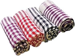 G 1 Kitchen Duster Wet Dry Cotton Cleaning Cloth/Mop Dish Towels, Cotton Checkered Pattern, Set of 4, Multi-Colour, 16 x 24 Inch