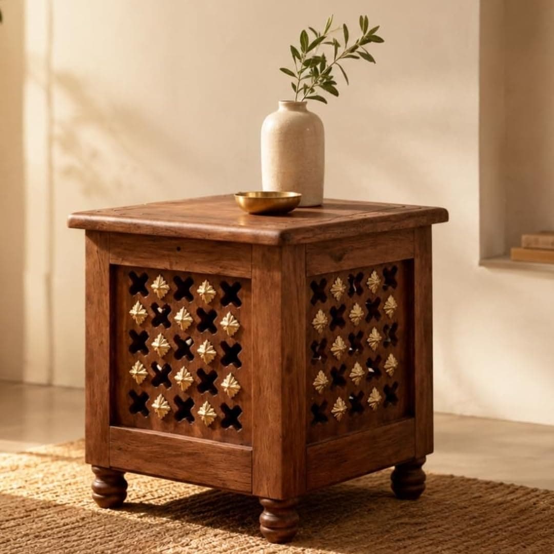 ALZENIA Handmade Multipurpose end Table Sitting, Side Table, Bedroom & Office Furniture, and Designer Sitting Chair with Storage | 30 x 30 x 30 cm Wooden Storage Stool for Living Room