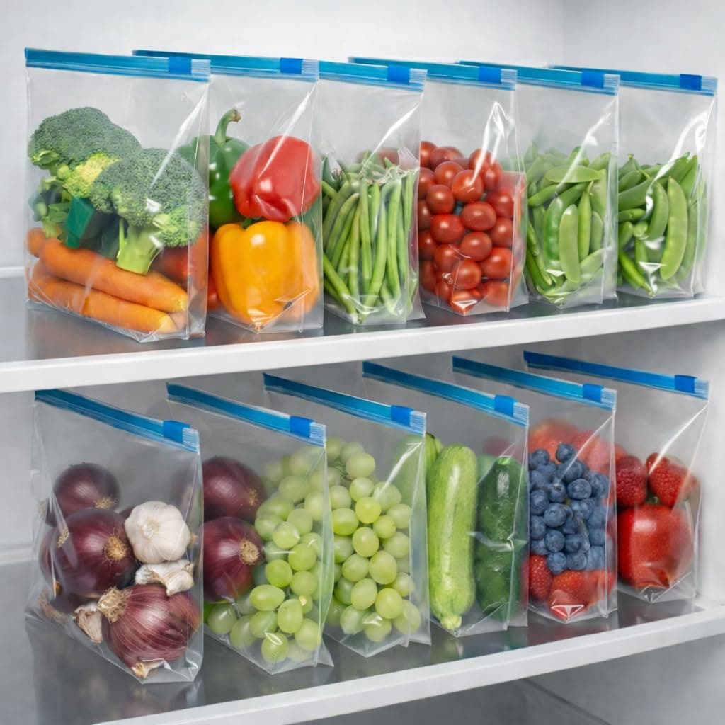 Shasvat Reusable Plastic Food Storage Bags Leakproof Stand Up Ziplock Freezer Bags -BPA Free Airtight Sealing Bags for Organization, Fridge Washable Storage Vegetables, Fruits (BLUE, 6 PCS)