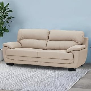 Royaloak Milan Italian Half Leather 3 Seater Sofa | Genuine Leather | High Backrest | Large Seating Space | Tufting Design | Padded Armrests | Solid Wood Frame Construction | Pocket Springs