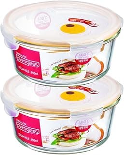 LocknLock Oven Glass Round Airtight Food Storage Container with Steam Hole, 950 ml, 1 Piece, Transparent