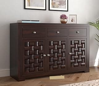 Solid Sheesham Wood Cabinets & Sideboards for Living Room Bedroom (Reveka, Walnut Finish)