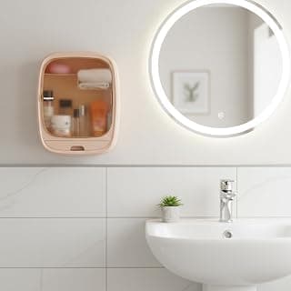 Nayasa Plastic Oval Bathroom Cabinet with Semi-Transparent Magnetic Door | Wall Mount Bathroom Storage Cabinet for Toiletries & Personal Care Essentials | Durable Plastic Organizer Unit | Cream