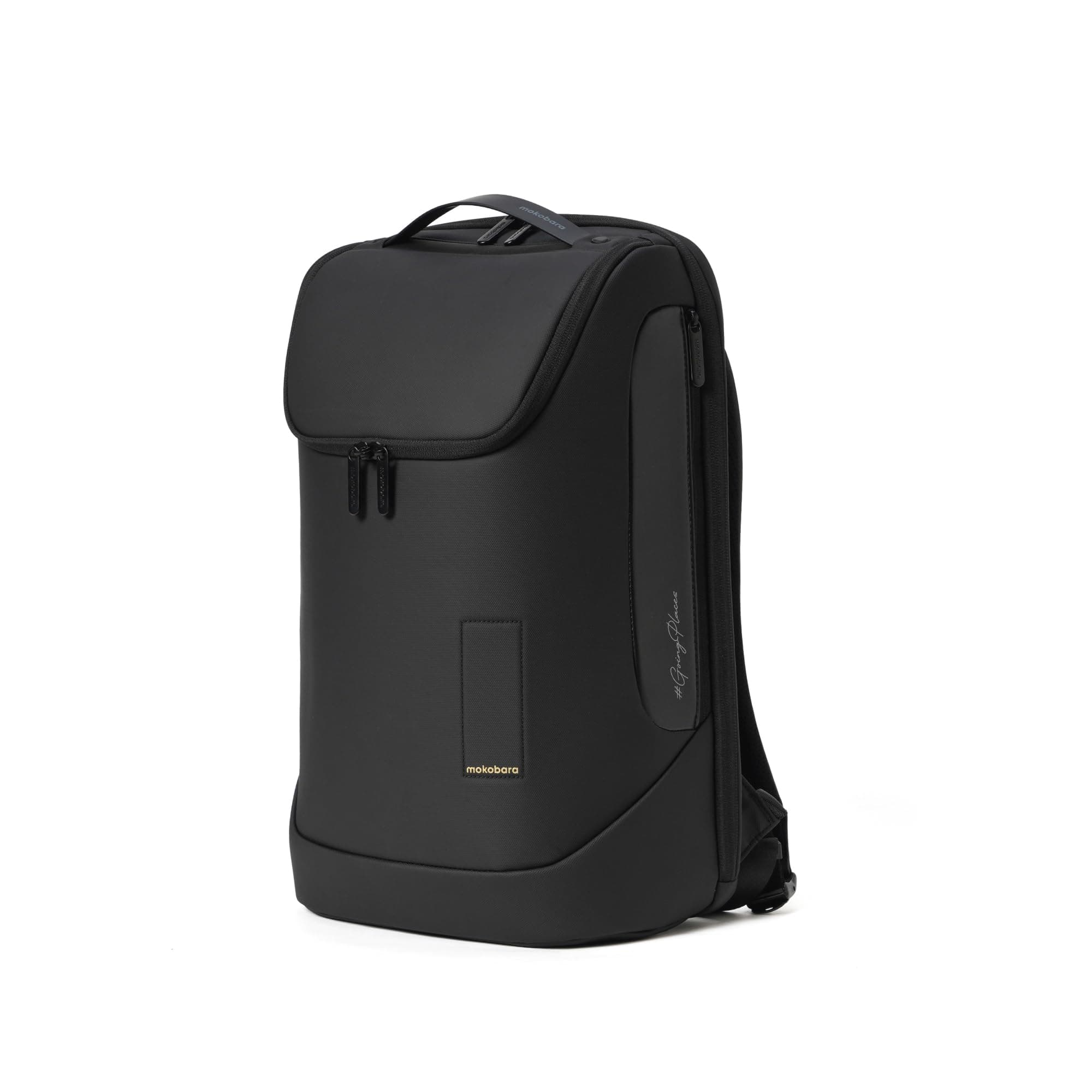 MOKOBARA Transit Backpack | Fits Laptop Up To 16 Inch, 30L Capacity, Water-Resistant Polyester, Vegan Leather Trims | Money Moves, Black