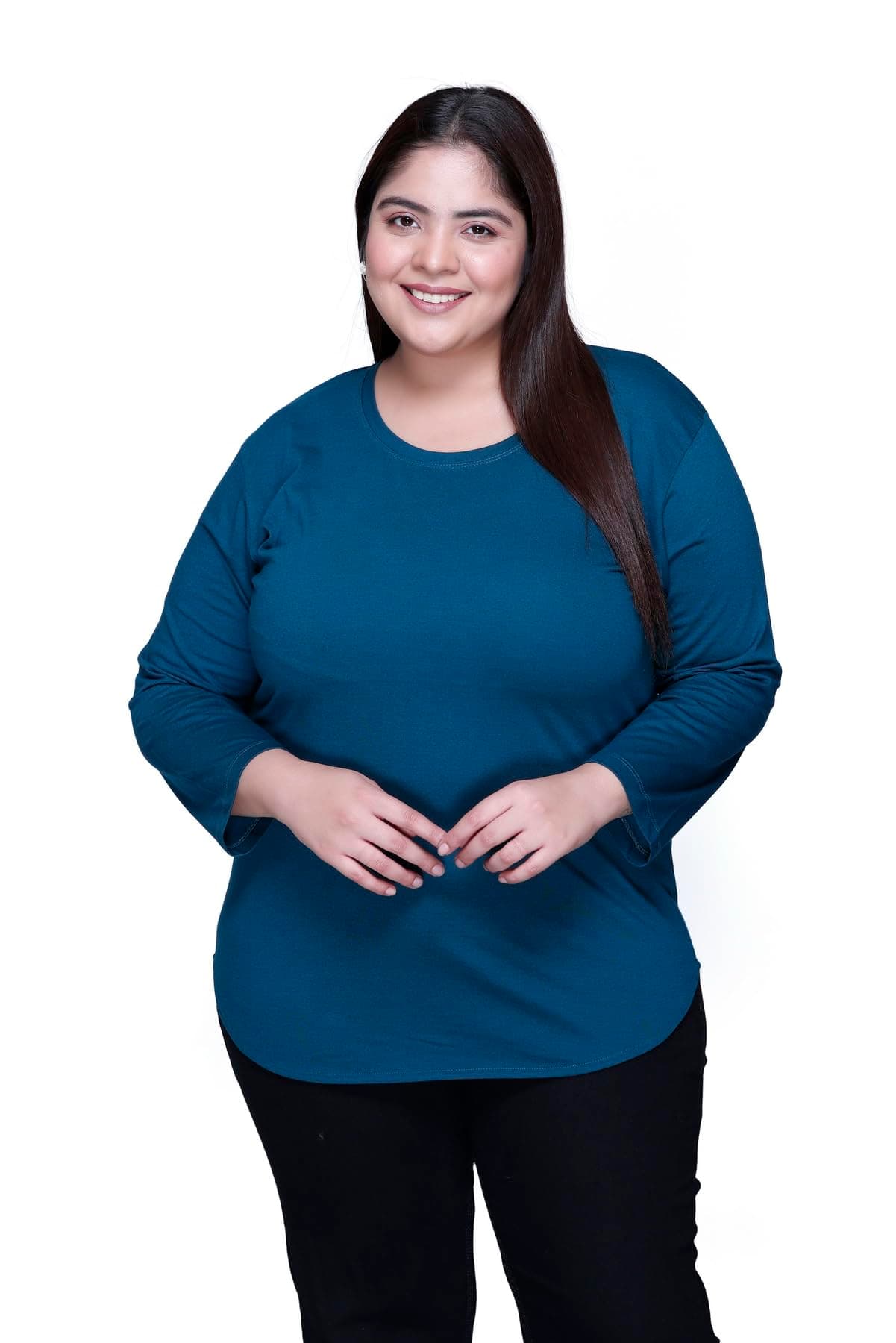 RYSH Women's Solid Cotton Plus Size Longline T-Shirt Full Sleeves | Cotton fabric - soft longline T-shirt with easy plus-size fit