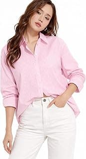 SRB CORP Women Cotton Striped Shirt | Green White Vertical Stripe Oversized Shirt's for Women | Long Sleeve Button Down Casual & Office Wear Shirt for Girls
