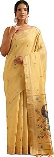Soch Womens Yellow Chanderi Woven Design Saree
