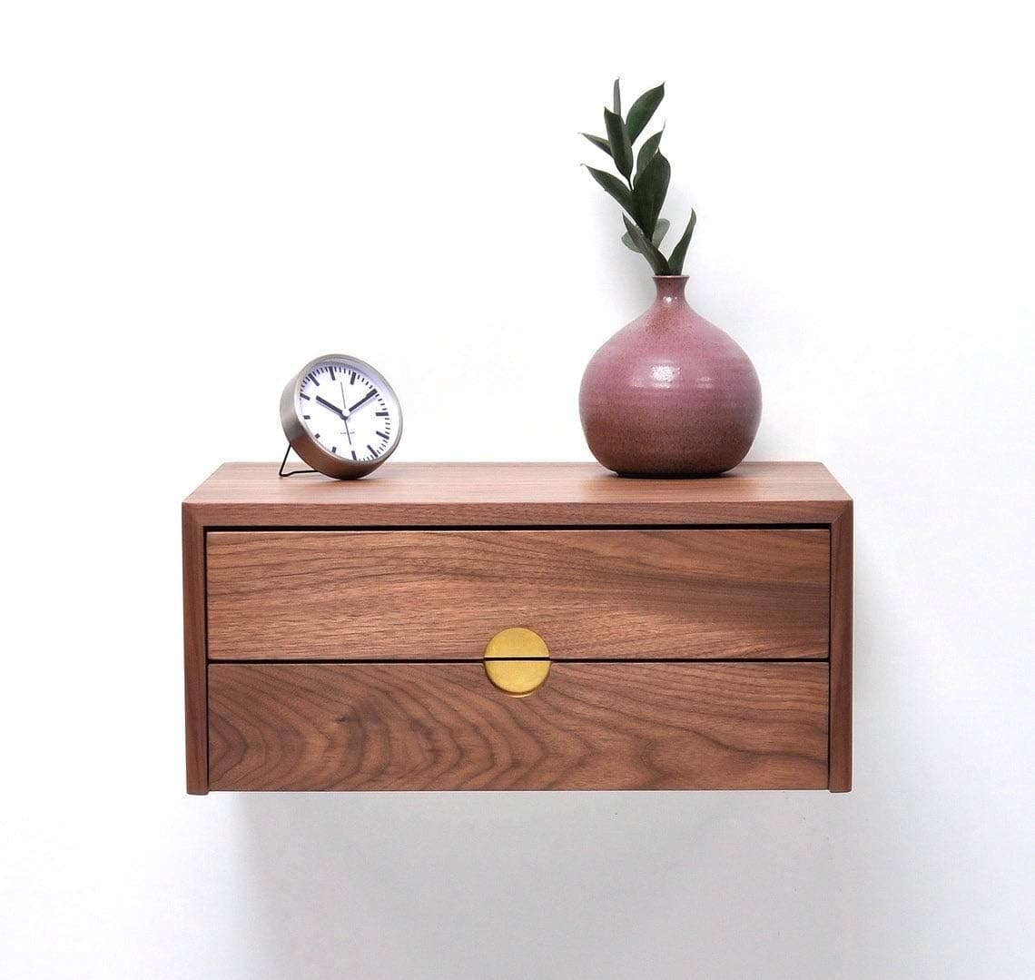 Genuine Decor Modern Wooden Bedside Table with 2 Drawers | Solid Wood Nightstand for Bedroom Storage | Walnut Finish Side Table for Bed & Living Room