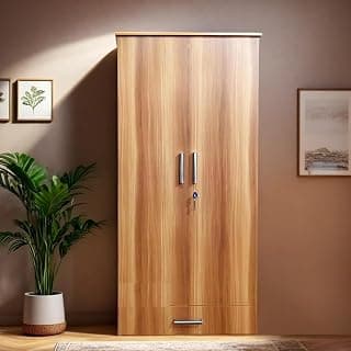 CASPIAN Engineered Wood 2 Door Wardrobe (Light Brown) | Pre-Assembled Furniture | Cupboard/Almirah for Bedroom Clothes Storage Organizer with 4 Shelves, 3 Drawers with Key Locker
