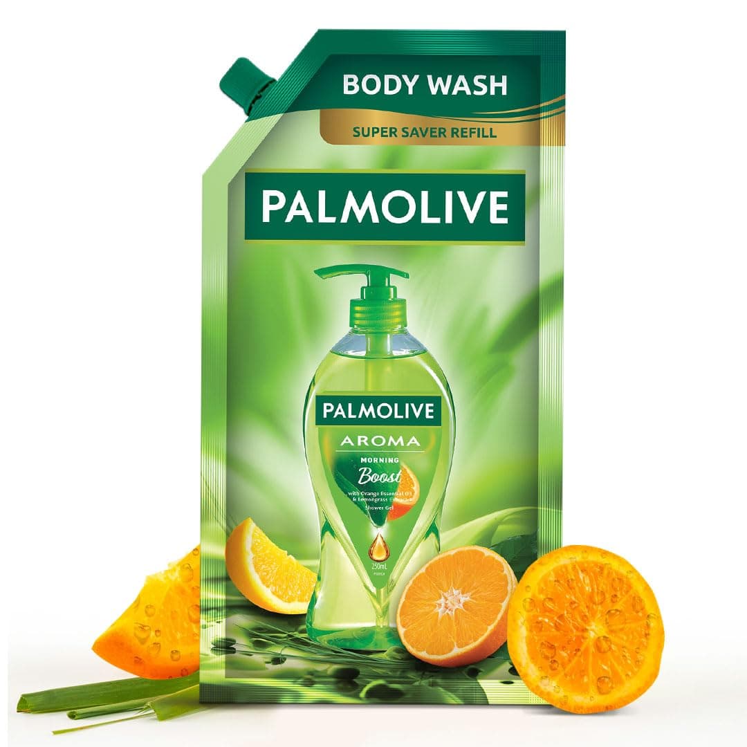 Palmolive Aroma Morning Boost Body Wash, 750ml Shower Gel Refill Pack, 100% Natural Citrus Essential Oil, Lemongrass Extracts for a Soft and Smooth Skin, Ph Balanced, Free of Parabens and Silicones