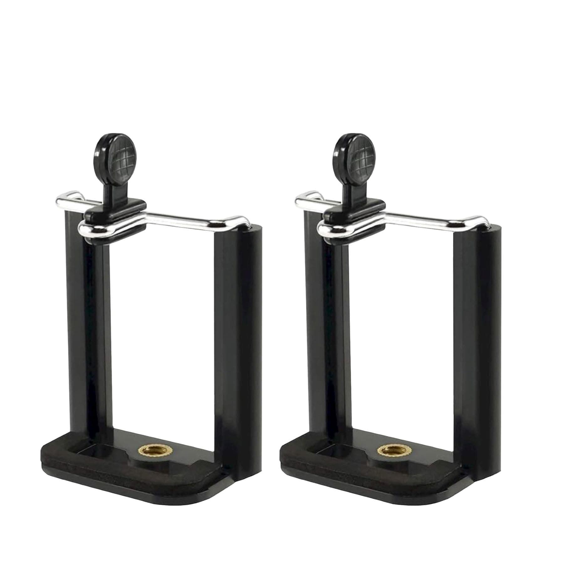 Sounce Dual Mobile Phone Tripod Mounts with Adjustable Clamp and 1/4-Inch Screw Interface, Compatible with All Smartphones for Photography, Filming, and Streaming – Pack of 2, Black