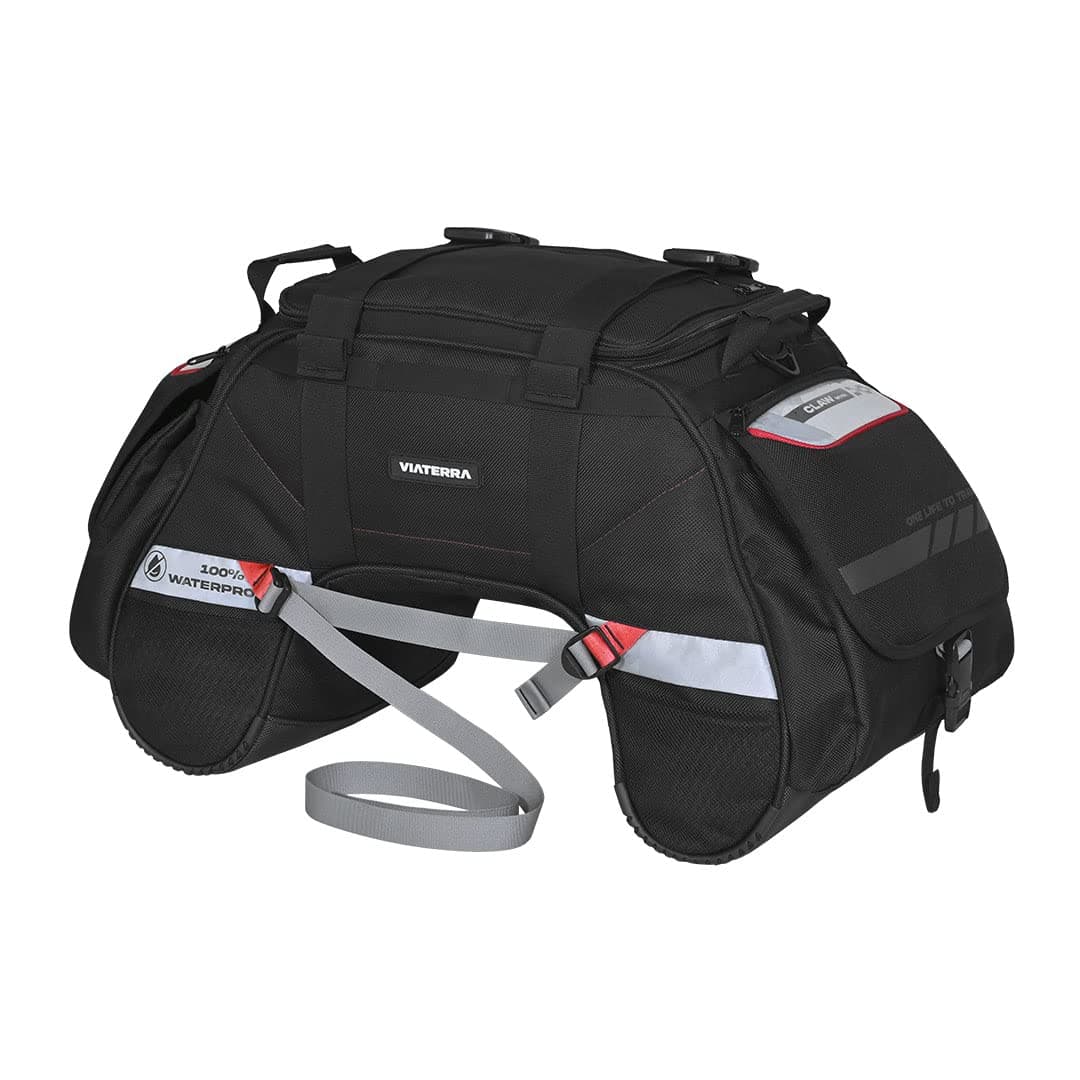 ViaTerra Claw Mini 48L Motorcycle Waterproof Tail Bag | Roll-Top Dry Bag with 4-Point Mounting & MOLLE System | Universal Rear Seat Luggage for Adventure, Touring & Sport Bikes (Black)