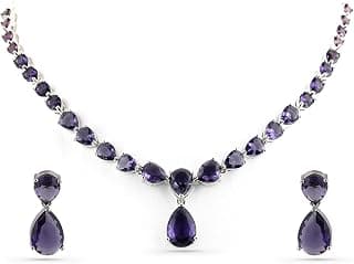 Rubans Necklace Set Rhodium Plated Crystal Studded Jewellery Gift for Women & Girls