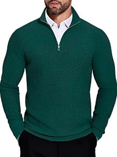 TYSORT Men High Neck Zipper Full Sleeve Waffle Knitted Winter Sweater,Waffle Knit Sweater for Men