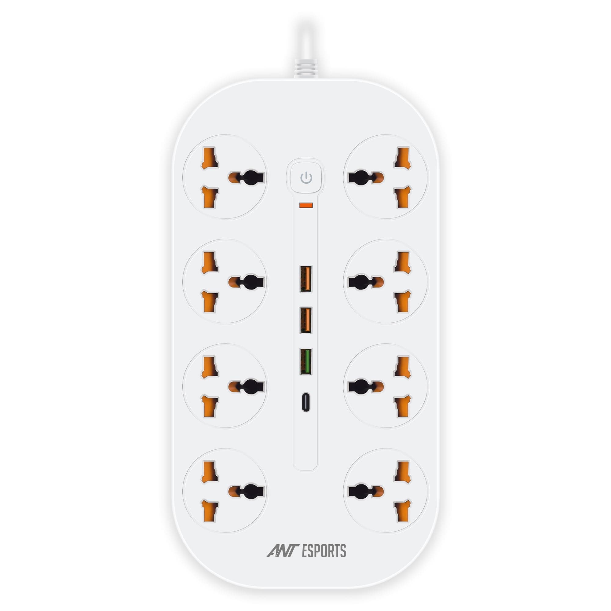 Ant Esports PS831 Power Strips with 8 Universal Socket and 3USB-A & 1Type-C, 3-Meter Cord, 2500-Watt,Fireproof Material, Heavy Duty Cable Overload Protection,Extension for Home/Office Appliances–White
