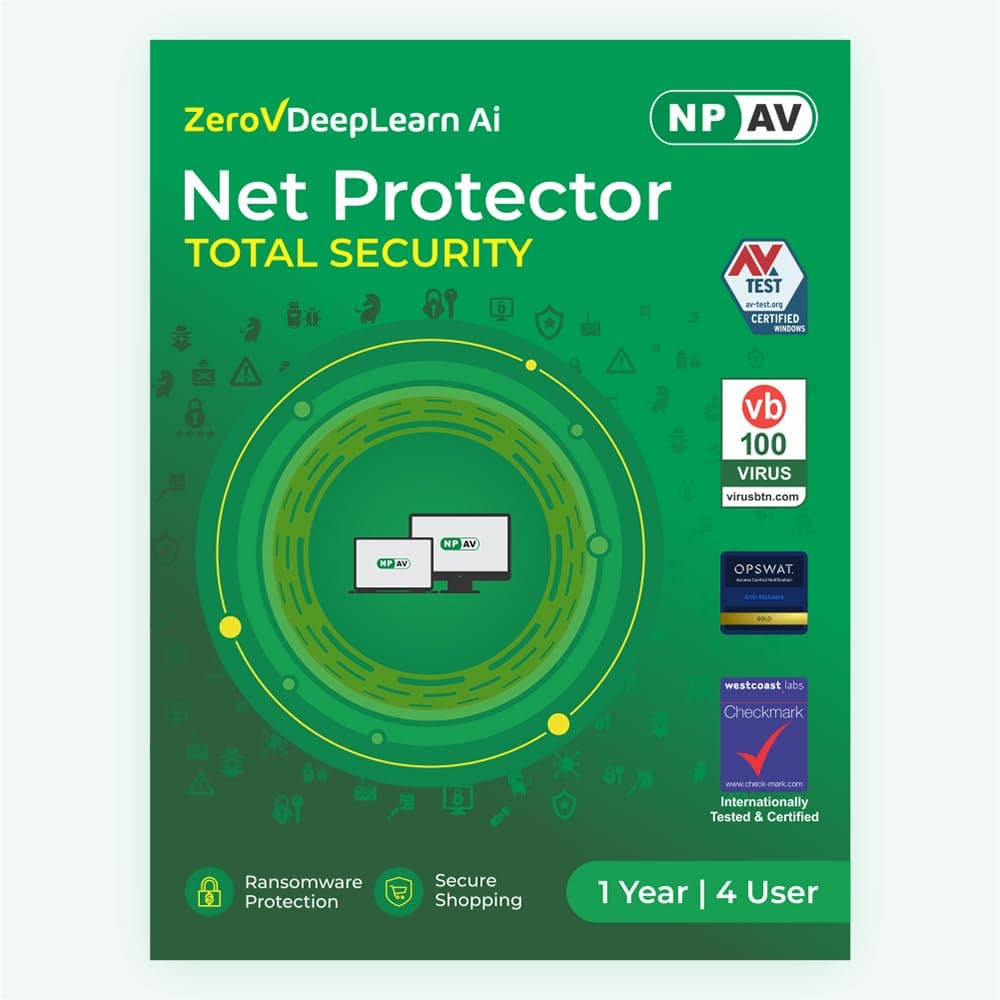 Net Protector Antivirus - Total Security 2026 | Windows PC/Laptop | 1 Year - 4 PC with ZeroVDeepLearn Ai (Email Delivery in 1 Hour - No CD)