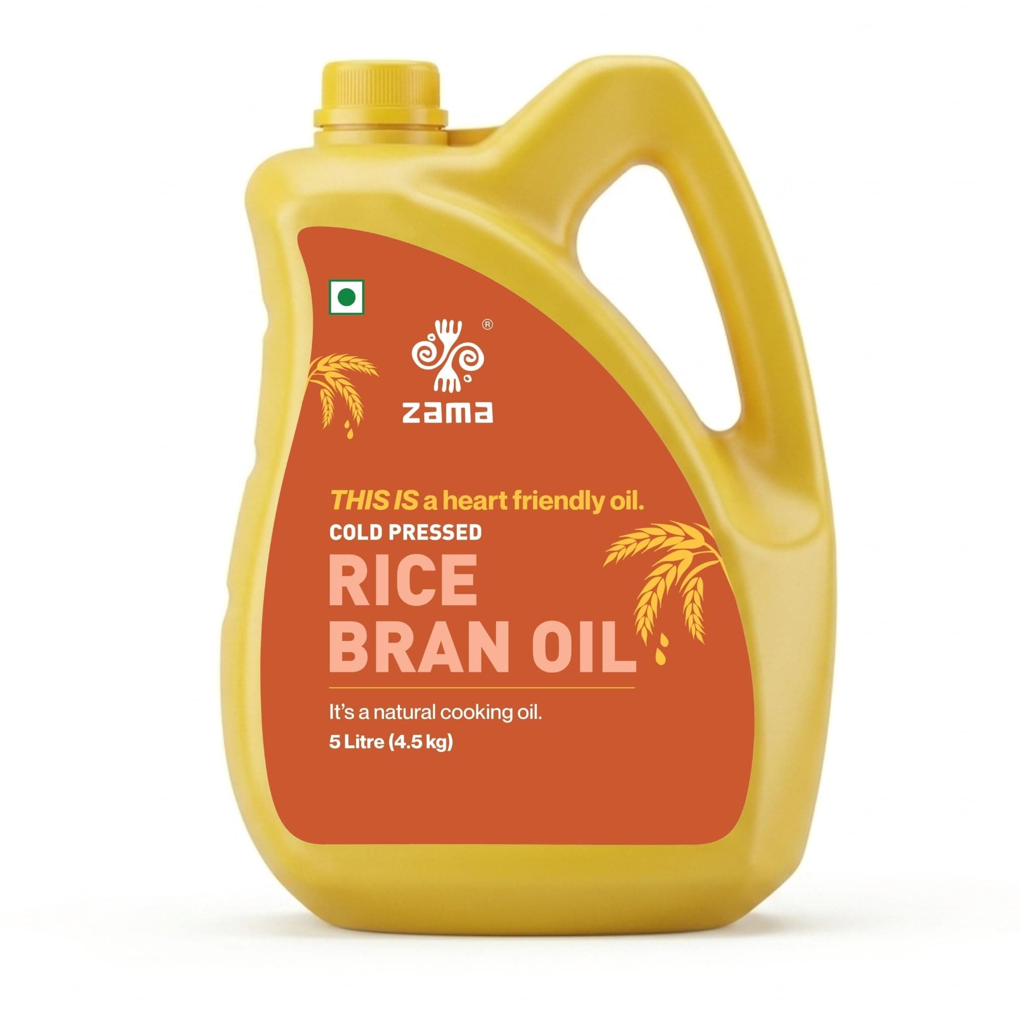 Zama Organic Cold Pressed Rice Bran Oil 5L (PET Bottle) | Kolhu/Kacchi Ghani/Chekku | Rich in Oryzanol & Omega 6 | Supports Heart Health | Low Calorie Natural Cooking Oil | Ideal for Frying