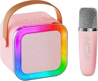 Rechargeable Karaoke Mic with Speaker for Singing | Wireless Mini Portable Bluetooth Speaker with Microphone & LED Lights | Cute Birthday Gift for Kids Musical Toys for Boys, Girls and Adults