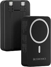 ZEBRONICS EnergiSafe 10R2 || 10000mAh MagSafe Wireless Power Bank | 15W Wireless & 22.5W PD (PPS) Fast Charging | Built-in Stand | Type-C & Lightning Cable | 5× Outputs | for iPhone & AirPods (Black)