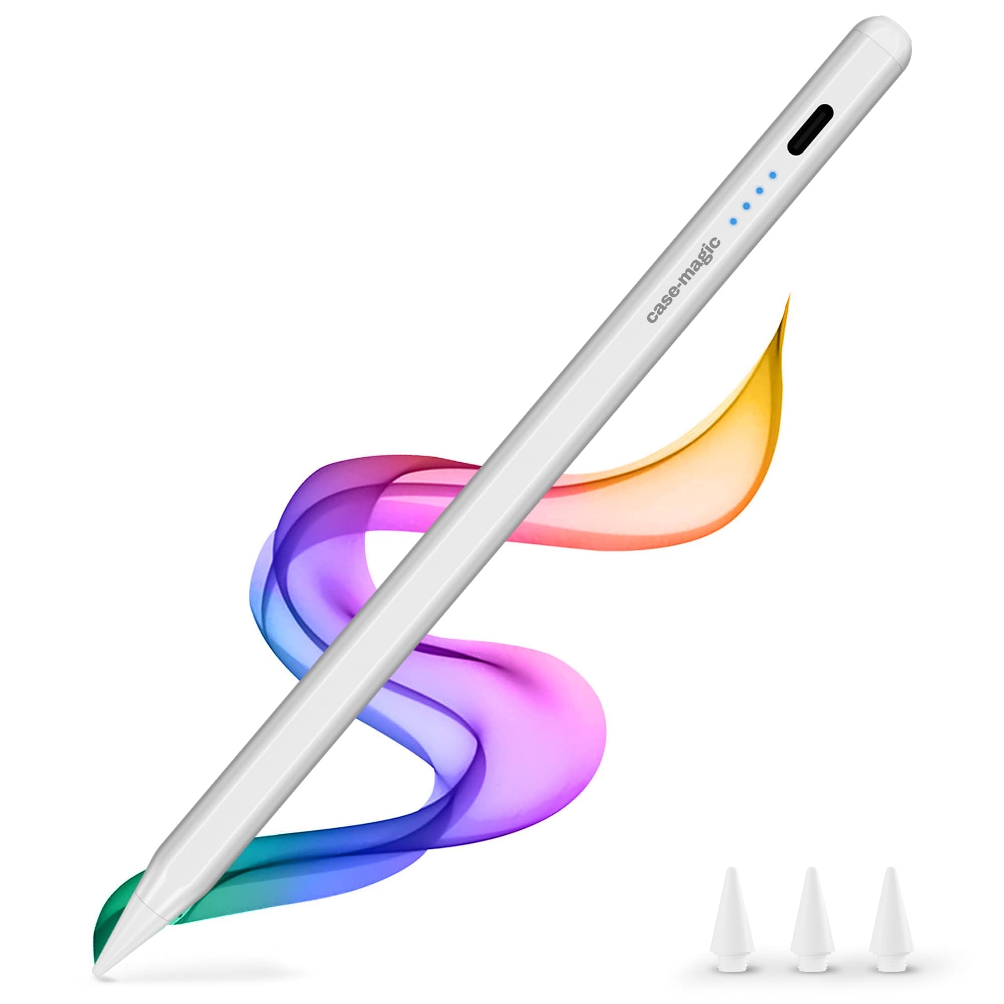 Case-Magic iPad Pencil Active Stylus Pen with Palm Rejection, Tilt Sensor, High Precision Tip, Fast Charge Stylus for iPad 2018-2026, iPad 6/7/8/9/10/11, Air 3/4/5/M2/M3, Mini 5/6, Pro Models, White