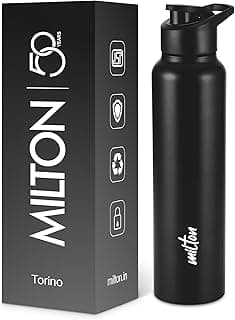 MILTON Torino 1000 Stainless Steel Water Bottle, Leakproof Lid, Single Walled, ISI Certified I For School, Office, Gym I 980 ml, Black