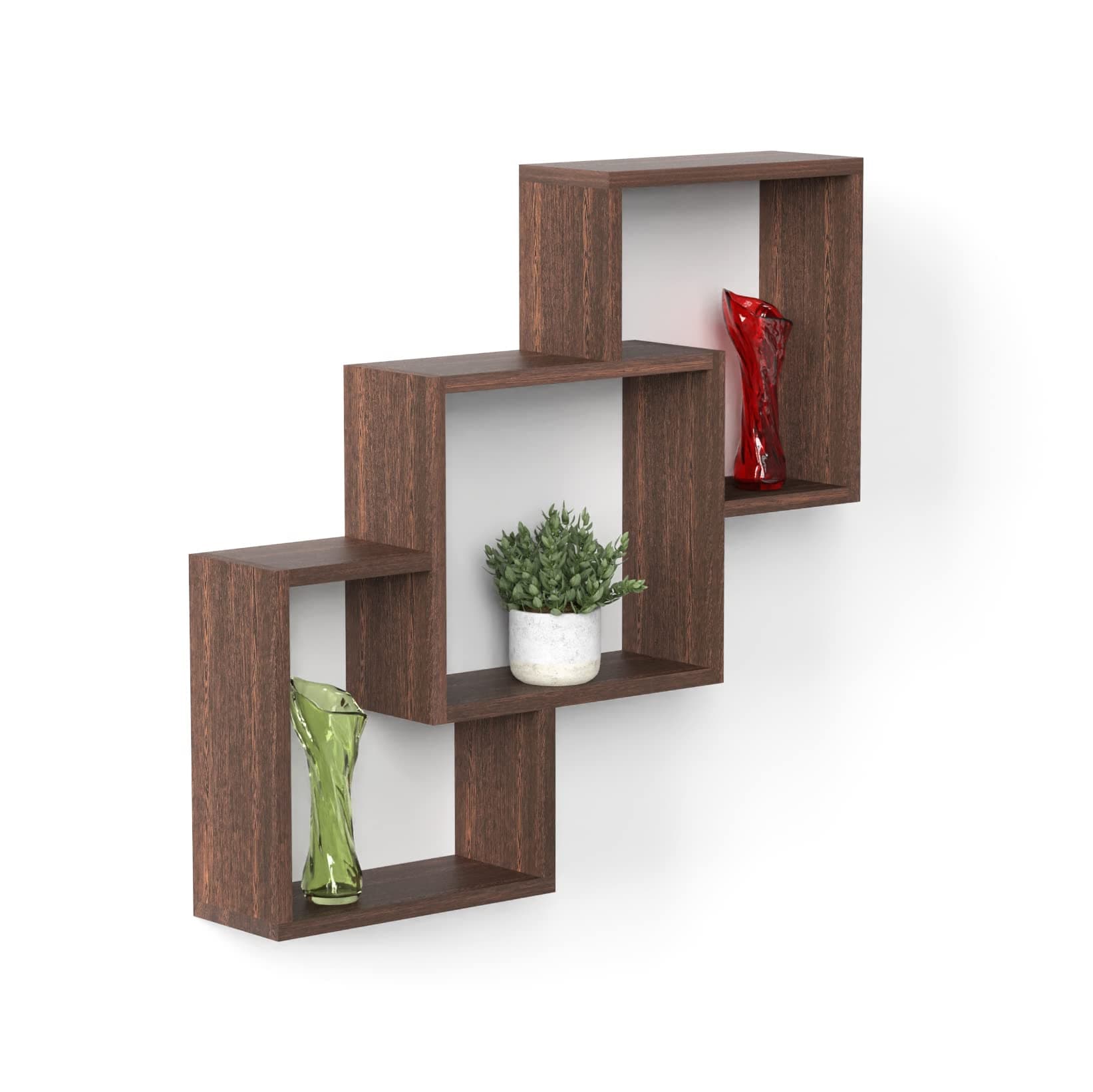 BLUEWUD Grubbin Engineered Wood Wall Decor Floating Shelf Display Rack Decorative Hall Décor for Living Room Home Furniture (Wenge)