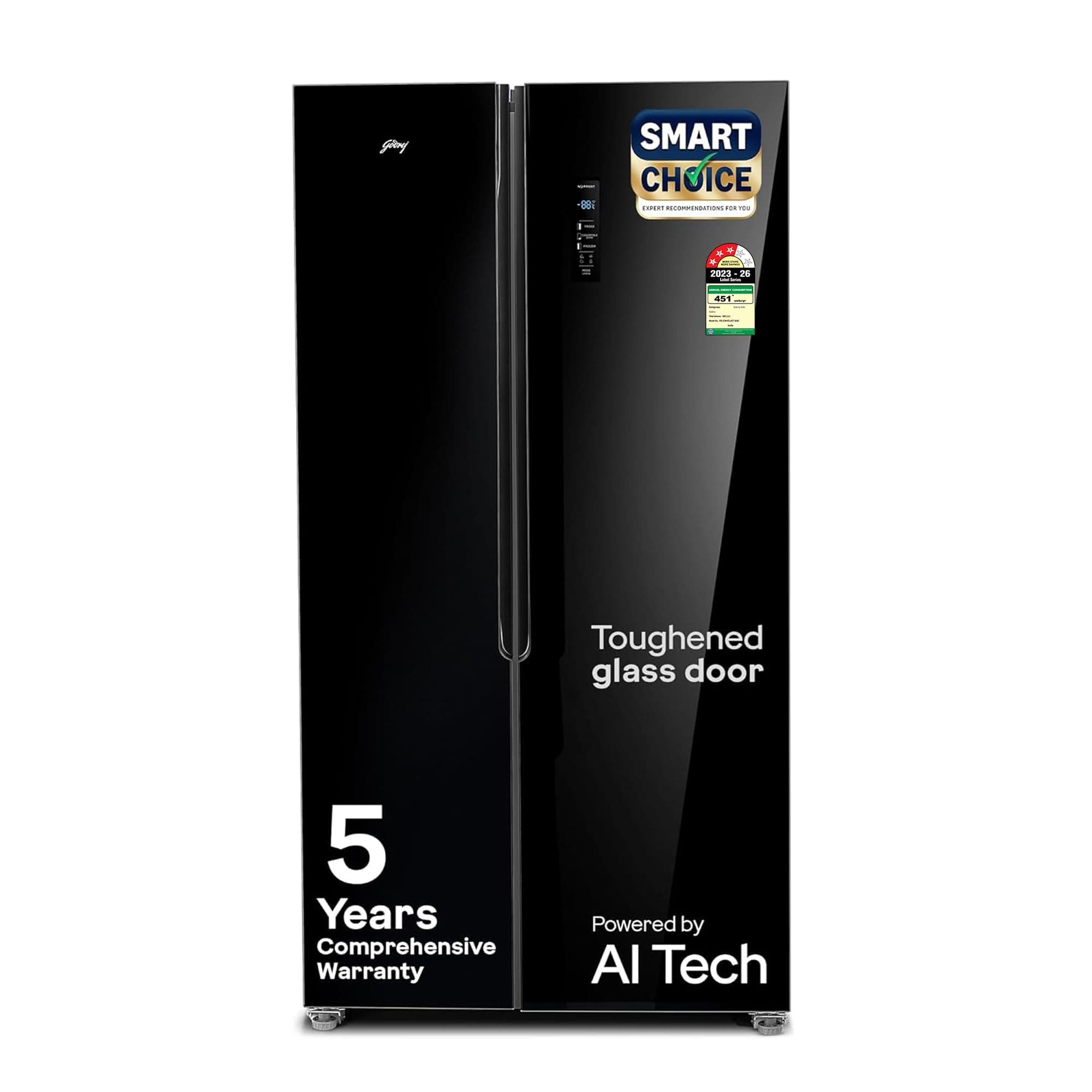 Godrej 600L 3 Star 5 Years Comprehensive Warranty Smart Convertible Zones | Toughened Glass Door | Frost Free Inverter (2025 Model, RS EONVELVET 600C RIT BK GL, Black Glass)