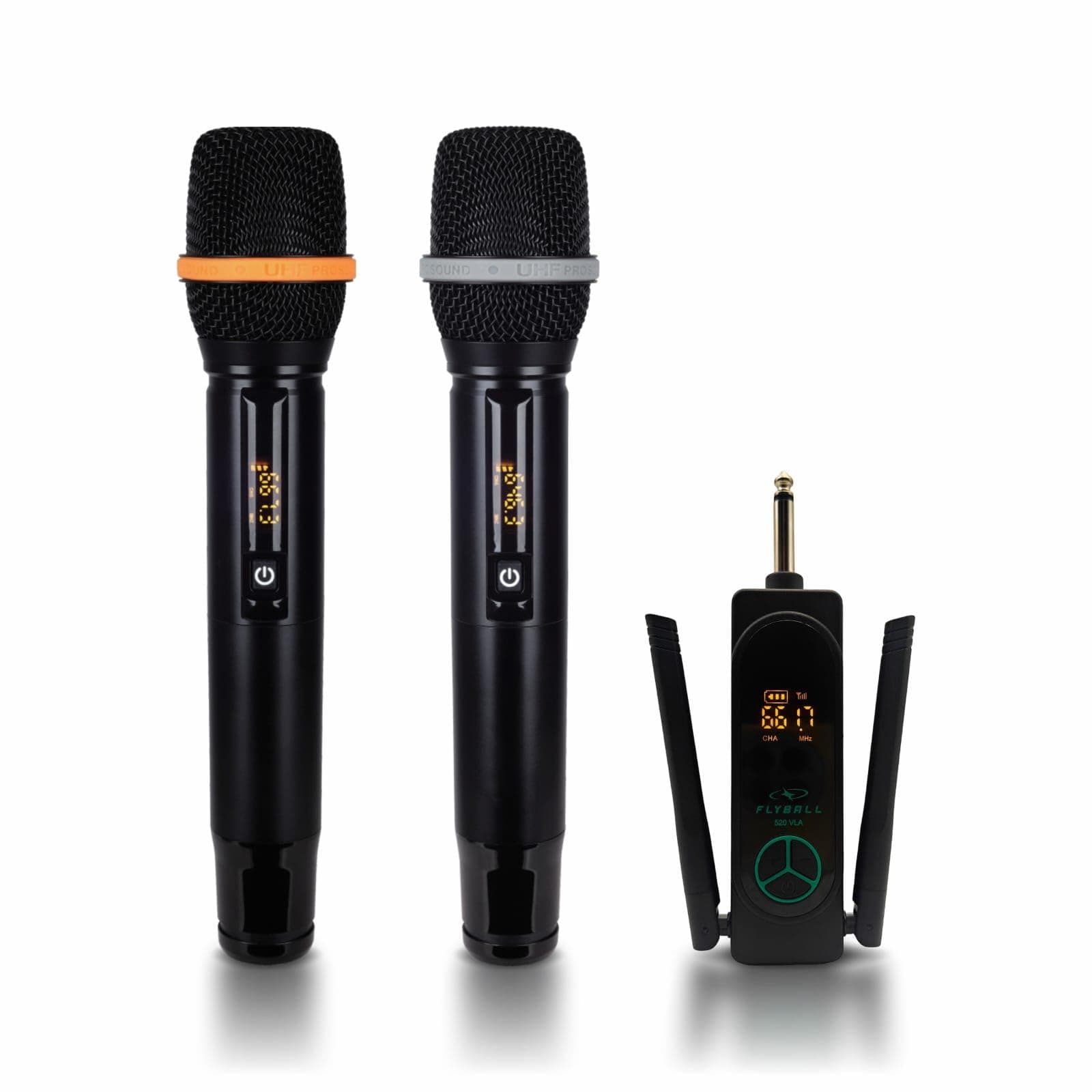FLYBALL Dual UHF Wireless Microphone Set with Metal Handheld Mics & Receiver | 200ft Range, 10H Battery, Type-C Charging | Karaoke, DJ, Stage, Church, PA (SLM 520 VLA Dual)