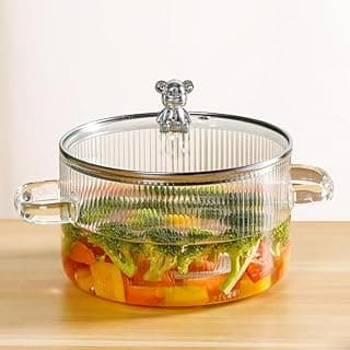 Nestasia Borosilicate Glass Cooking Pot on Gas Stove (1600 ml) - Fluted Casserole with Air Vent Glass Lid | Microwave & Dishwasher Safe Durable Handi for Kitchen