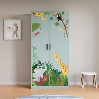 Interio by Godrej Kids 2-Door Steel Almirah (Jungle Scene Digital Print in Sky Gray), 1-Year Warranty, 1 Drawer, 6 Shelves