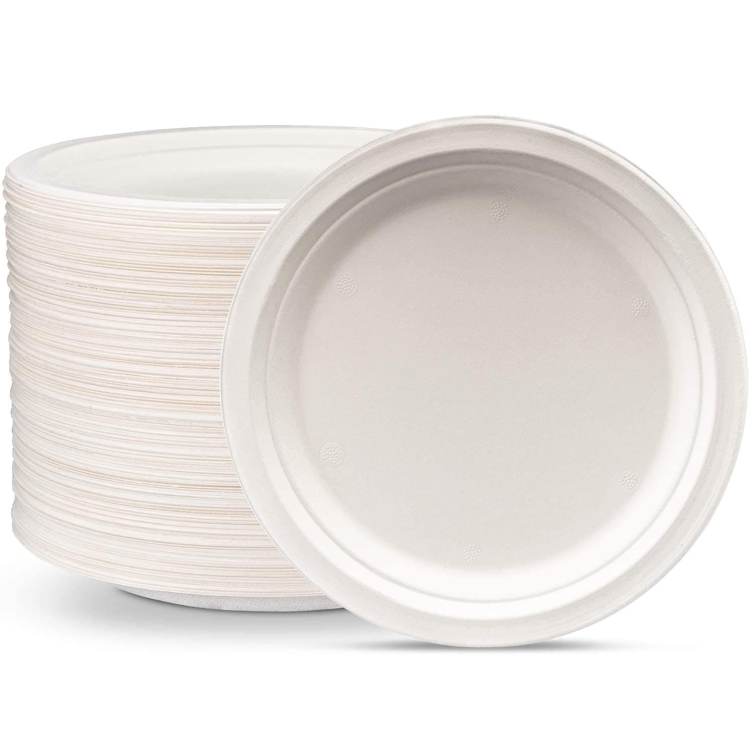 Xacton Disposable Round Plates | Eco-Friendly Biodegradable Compostable Paper Plates | Heavy Duty, Leak-Proof, Oil Resistant & Sturdy | Ideal for Parties, Catering & Daily Use (50 Piece, 9 Inch)