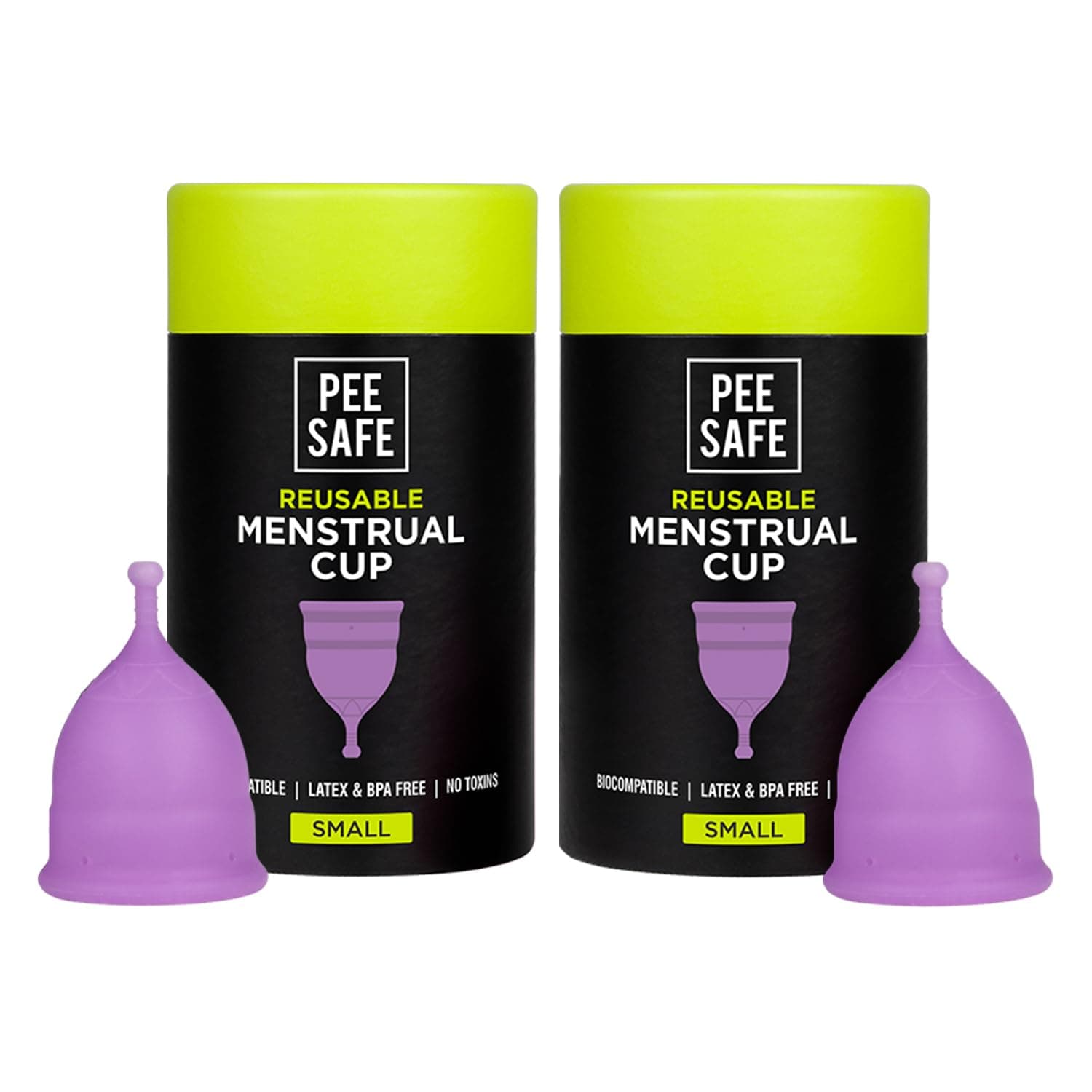 Pee Safe Reusable Menstrual Cup for Women | Small Size with Pouch | Ultra Soft, Odour & Rash Free|100% Medical Grade Silicone|No Leakage|Protection for Up to 8-10 Hours | US FDA Registered,Pack of 2