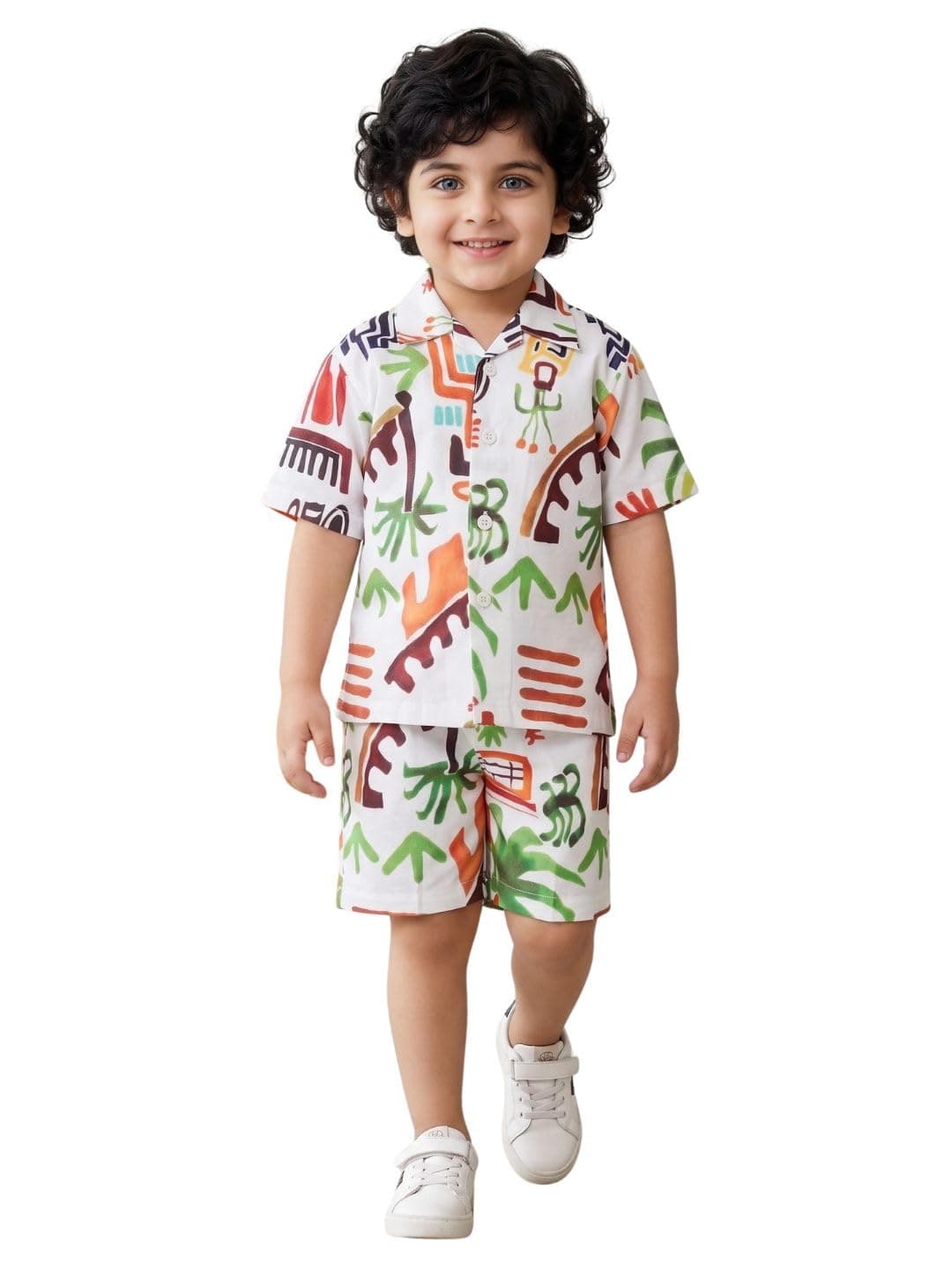 AJ DEZINES Kids Cotton Shirt Shorts Half Sleeves Floral Printed CO-ORDS Set for Boys