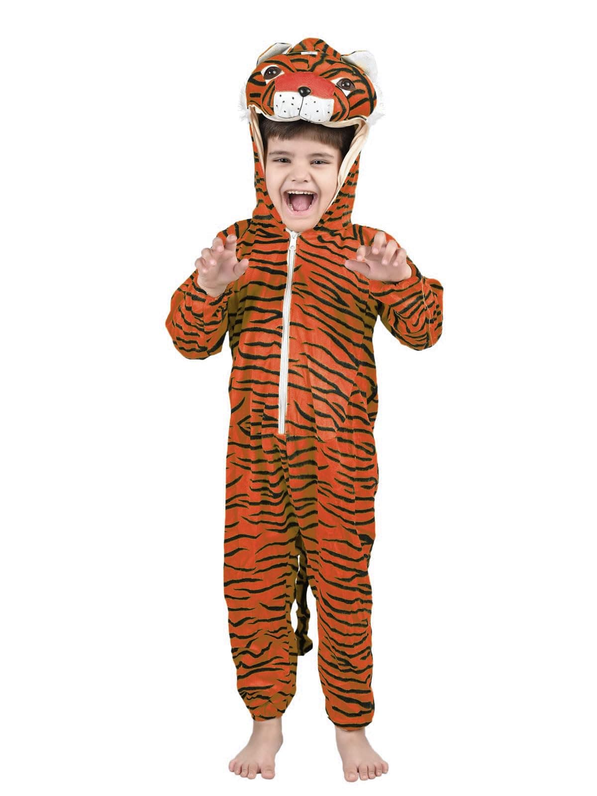 BookMyCostume Fleece Orange Tiger Animal Kids Fancy Dress Costume | Indian 7-8 Years